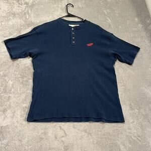 Honda Shirt Mens Extra Large Navy Blue Henley Heavy Knit Made in USA Motorcycle